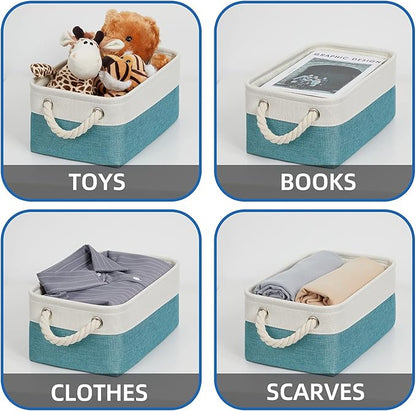 Temary Small Fabric Basket Shelf Storage Bins for Organizing 6 Pcs Decorative Baskets for Gifts Empty Collapsible Small Storage Bins for Home, Closet(Teal,11.8 L x 7.9 W x 5.3 H inches)