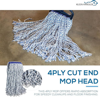 KLEEN HANDLER Cut End Finish Mop | 1.25" Universal Headband Maximum Absorption Finishing Mop, Case of 24