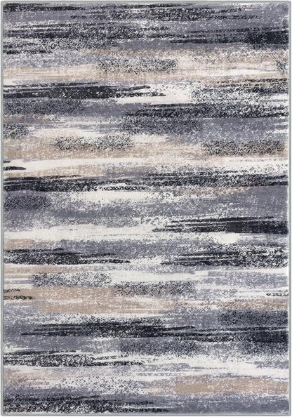 Modern Abstract 8x10 Large Machine Washable Living Room Rug Non-Slip Soft Bedroom Area Rug Grey Black Multi Ultra Thin Print Faux Wool Carpet Throw Rugs for Nursery Playroom Dining Room Indoor