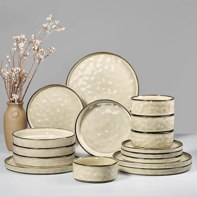 HaWare Dinnerware Sets, 16-Piece Plates and Bowls Set, Stoneware Dish Set