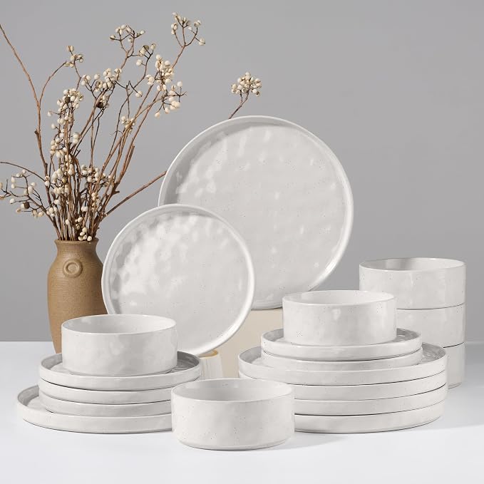 HaWare Dinnerware Sets, 18-Piece Plates and Bowls Set, Speckled White |