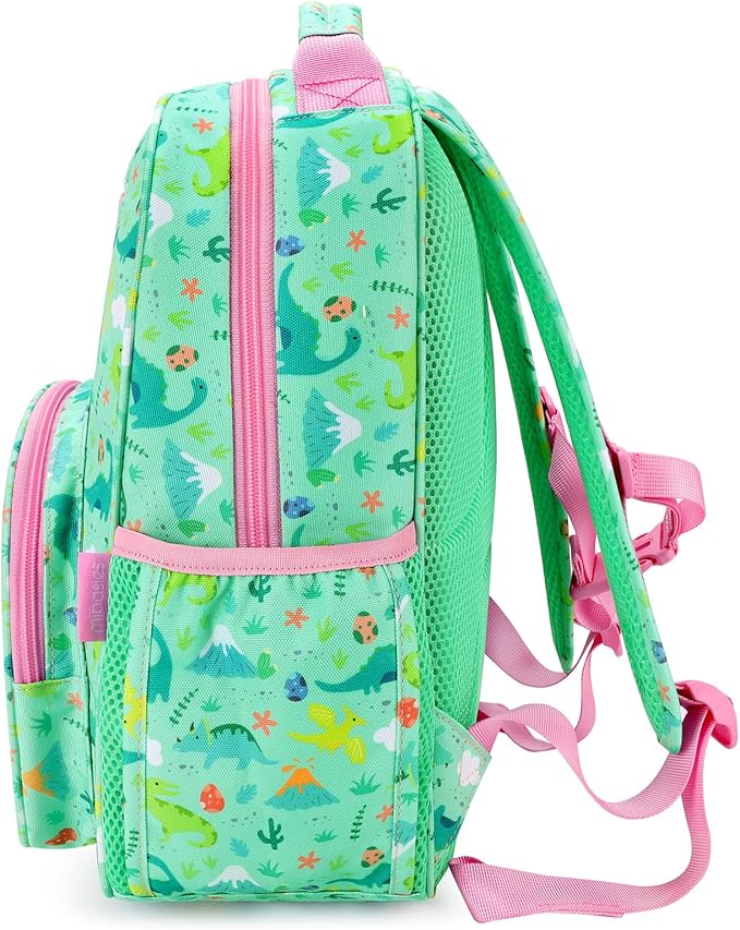 mibasies Girls Backpack 5-8: Lightweight Kids Backpacks for Girls - Girl Bookbag for Elementary School - Dinosaur Forest Light Green