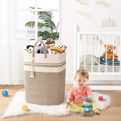 Woven Laundry Basket for Clothes, 100 L Large Rectangle Laundry Hampers, Nursery Storage Basket for Toys, Tall Dirty Clothes Hamper for Bedroom Aesthetic, Bathroom, Laundry Room
