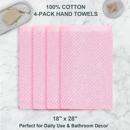 VOOVA & MOVAS Pink Bathroom Hand Towels Set of 4, Large 18" x 28" - 100% Cotton | Quick Dry | Light Weight | Thick | Soft | Absorption, Luxury Hand Towels for Showering, Bathroom Essentials Set