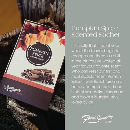 Simplicity Scents Pumpkin Spice Scented Sachets Pack of 3, Fall & Winter - Long-Lasting Scented Bags, Home Fragrance, Air Freshener & Deodorizer for Closet, Room, Drawer, or Cars, Made in USA