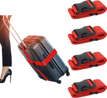 Adjustable Heavy-Duty Luggage Straps for Suitcases – Thickened Travel Belts for Carry-On, Checked Bags, and Backpacks – Keep Your Luggage Secure (red)