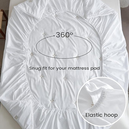 Simple&Opulence Cooling Quilted Mattress Pad – Fitted Sheet Mattress Protector Cover with Elastic Corners, Soft & Breathable, 16 Inch Deep Pocket (White, Twin)
