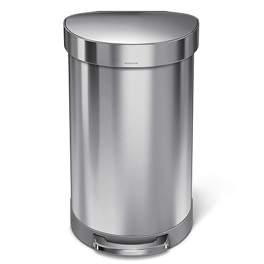 simplehuman 45 Liter/ 12 Gallon Semi-Round Hands-Free Step Trash Can, Brushed