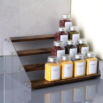 nianfeng Tiered Spice Rack, 4-Tier Spice Pantry Kitchen Cabinet Organizer, 12-Inch, Natural Wood Acrylic Stair Riser Stand, Countertop Seasoning Shelf (Rustic Brown)