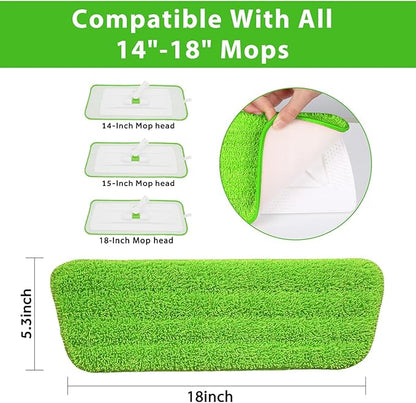18 inch Mop Pads Refills, 3 Pack Microfiber Reusable Replacement Mop Pads Flat Replacements Heads for Wet Or Dry Floor Cleaning and Scrubbing, Green Cloth