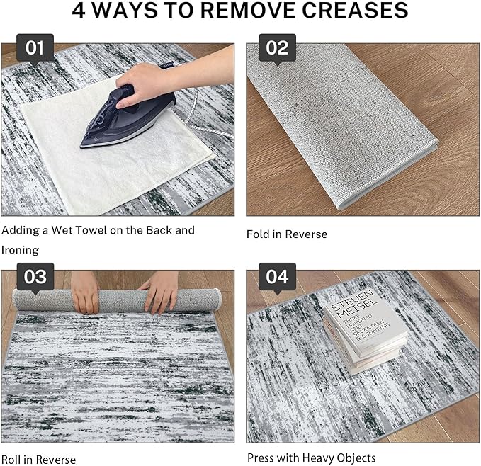 Modern Abstract Runner Rug 2x10, Black Grey White Washable Long Kitchen Runner Non-Slip Soft Hallway Rug Runner Thin Print Faux Wool Carpet for Entryway Bedroom Laundry Room Indoor Home Decor