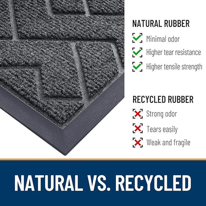 OLANLY Front Door Mat Indoor Outdoor Entrance, Waterproof All-Season, All-Weather Doormat, Sturdy Natural Rubber, Low Profile, Easy Clean Patio Porch Entryway Mat, Herringbone Brick (Grey, 71x47)
