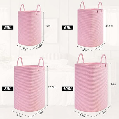 Woven Laundry Basket for Clothes, 65L Large Rectangle Laundry Hampers, Nursery Storage Basket for Toys, Tall Dirty Clothes Hamper for Bedroom Aesthetic, Bathroom, Laundry Room