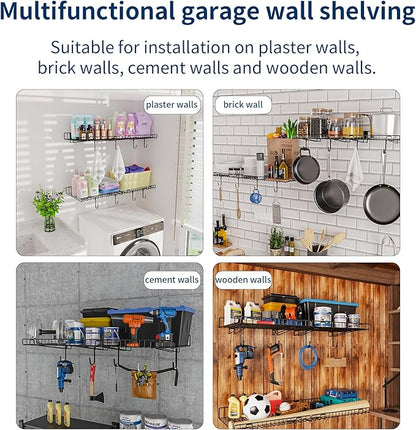 4 Pack Garage Wall Shelf, Wall Mounted Storage Shelves, Heavy Duty Metal Shelves for Room Wall, Loads 260 LBS Floating Shelves Mesh Storage Rack for Garage, Office, Basement,Wall Cabinet and Kitchen
