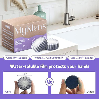 Toilet Bowl Cleaner Tablets, Automatic Toilet Bowl Cleaners, Long-Lasting Toilet Tabs Drop in Tank for Deodorizing & Descaling, Purple, 40 Packs