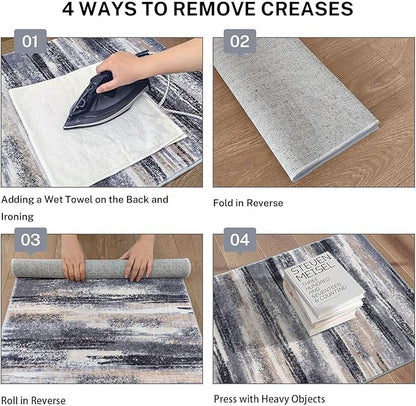 Modern Abstract Runner Rug 2x6, Grey Black Multi Washable Kitchen Runner Non-Slip Soft Hallway Rug Runner Thin Print Faux Wool Carpet for Entryway Bedroom Laundry Room Indoor