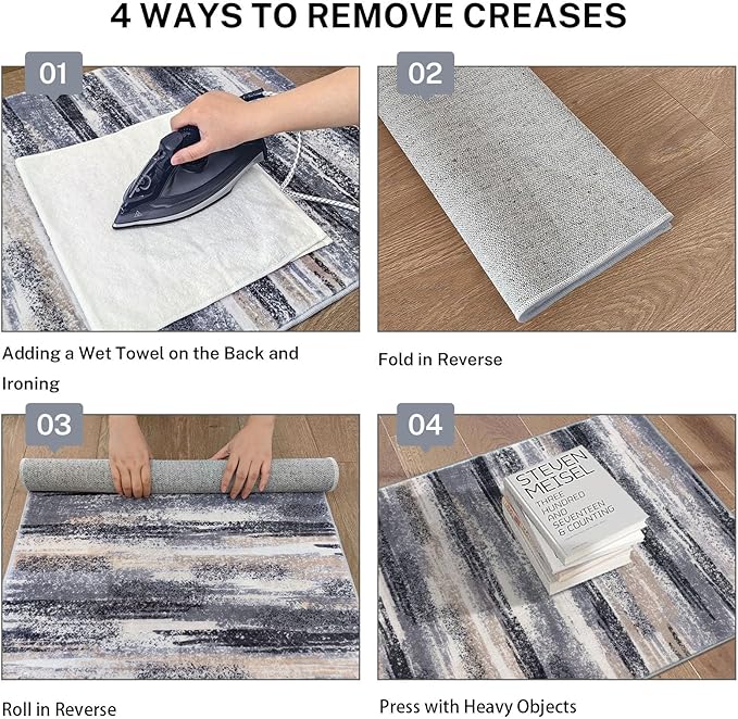 Modern Abstract Bedroom Runner Rug 2x7, Grey Black Multi Washable Kitchen Runner, Non-Slip Soft Thin Faux Wool Mat for Entryway, Hallway, Laundry Room, Indoor Home Decor