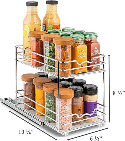 Pull Out Cabinet Organizer for Spices, Cans - Heavy Duty with Lifetime Limited Warranty- Pull Out Spice Rack- Cabinet Pull Out Shelf for Cans,Dishes, Etc, 6.-1/2"W x 10-3/8"D x 8-7/8"H, Chrome