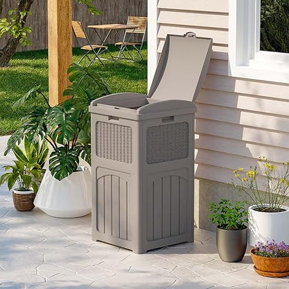 Patiowell 36 Gallon Outdoor Trash Can, Resin Outdoor Garbage Can with Lid for Patio, Backyard, Deck, Light Brown