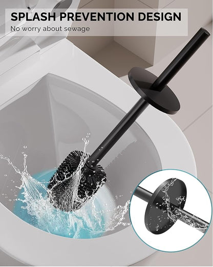 Toilet Brush and Holder Set, Stainless Steel Toilet Bowl Brush with Lid, Rust Proof Toilet Cleaner Brush with Caddy, Durable Bristles, Splash Proof, Ideal for Bathroom（1 Pack, Matte Black）