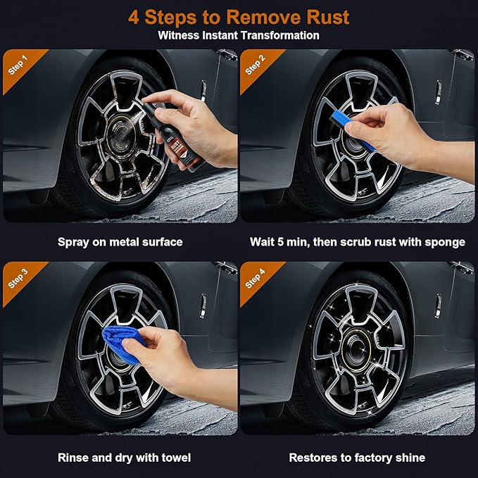 Rust Remover Spray for Metal - 2025 Upgrade Heavy Duty Metal Cleaner for Vehicles, Tools, Chains, Iron Out Rust Stain Remover, Multi-Surface Cleaner, Fast-Acting Oxidation Remover