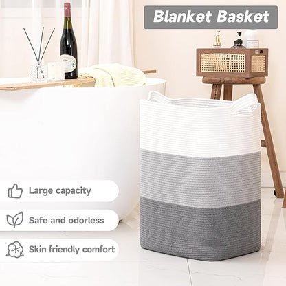 CLHMILY&Z 75L Laundry Basket Rectangular Grey Rope - 16x13x22 Inches - Dirty Clothes and Soft Storage Bin for Blankets, Toys, and Nursery Essentials