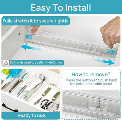 Vtopmart 8 Pack Shallow Drawer Dividers, 2.36" High 12.67"-21.14" Adjustable Expandable Kitchen Drawer Organizer, Clear Plastic Organizer Separators for Flatware, Utensil, Cutlery, Underwear, Clothes