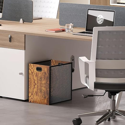 Retro Office Trash Can, Iron and Wood Combination Bedroom Garbage Can, Rectangular Design Wastebasket with Handle, Industrial Style Trash Can for Home Office, 11.02" X 7.87" X 11.81" 4.5 Gallon (2)