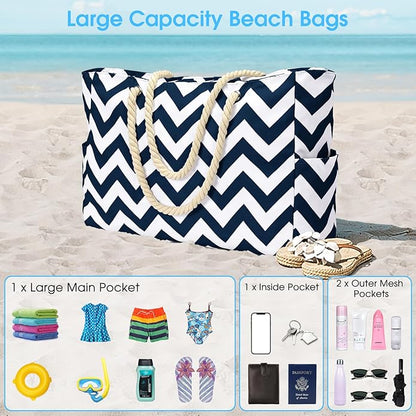 Becokan Beach Bag Large Beach Tote Bag for Women Waterproof Sandproof Swim Pool Bag With Zipper
