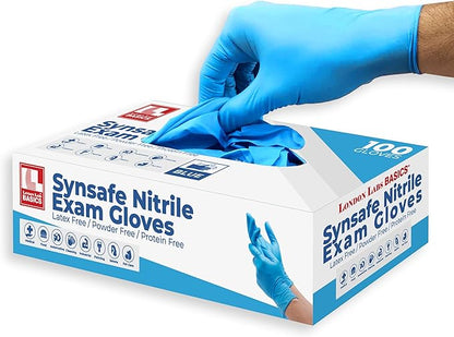 Synsafe 4 Mil - Blue Nitrile Exam Gloves –Disposable Latex Free & Powder Free – Extra Strong, Rubber Gloves