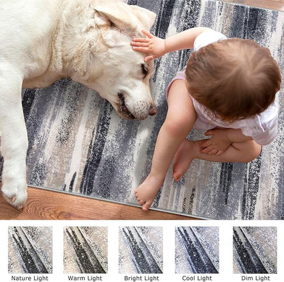 Modern Abstract Runner Rug 3x10, Grey Black Multi Washable Kitchen Runner Non-Slip Soft Hallway Rug Runner Thin Print Faux Wool Carpet for Entryway Bedroom Laundry Room Indoor Home Office Decor