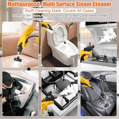 15 in 1 Handheld Steam Cleaner with Handle Button Control, 2500W High Pressure Steamer for Cleaning Car, Multi-Purpose Portable Steam Cleaner for Home Car Upholstery Cleaning Tools, 110V-120V