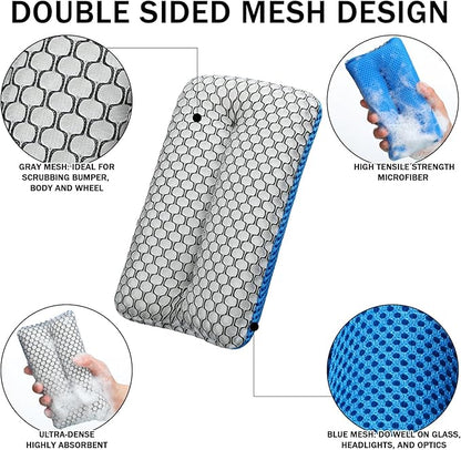 Two Sided Bug and Tar Sponge Microfiber Bug Scrubber Car Sponge for Washing Soft Mesh, Scratch Free for Car, Truck, SUV, RV, Boat, and Motorcycle(5 Pcs)