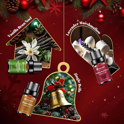 Essential Oils Set,Jingle Bells, Christmas Wreath, Christmas Tree, Christmas Spice, Vanilla Bean Noel, Lavender Marshmallow