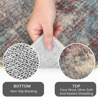 IOHOUZE Abstract Area Rug 3x5 Ft Washable Rugs for Entryway Indoor, Non Slip Kitchen Rug Printed Faux Wool Throw Rugs, Indoor Door Mat for Door Entrance Foyer Living Room, Red/Multi