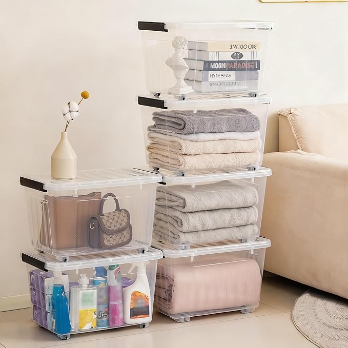 Citylife 54 QT Clear Plastic Storage Bins with Lids Stackable and Nestable Storage Boxes with Lids Large Plastic Storage Containers for Garage, Closet, Kitchen, 4 Packs