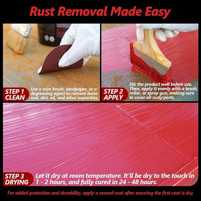4-in-1 Rust Converter & Metal Primer, 141 Fl OZ Red Rust Inhibitor Paint for Metal, Remove & Convert Rust And Also Protect, Industrial Grade Water Based Rust Reformer, Heat Resistance & UV Resistant