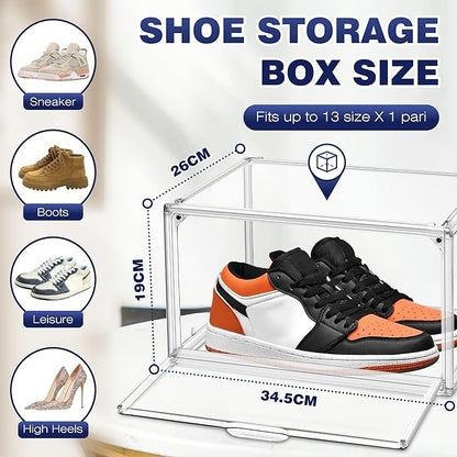 12 Pack Shoe Organizer Clear Plastic Stackable Shoe Storage Boxes with Magnetic Lid Acrylic Display Case Shoe Sneaker Rack for Closet,Fit up to US Size 12