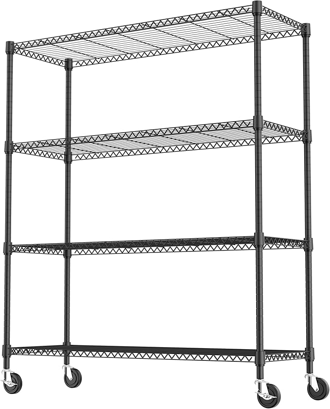4 Tiers Storage Shelves Load 1400LBS, Metal Shelving Wire Metal Shelving Unit Shelves for Storage Adjustable Garage Shelving for Pantry Kitchen Garage Black 17.7" D x 47.3" W x 62.7" H