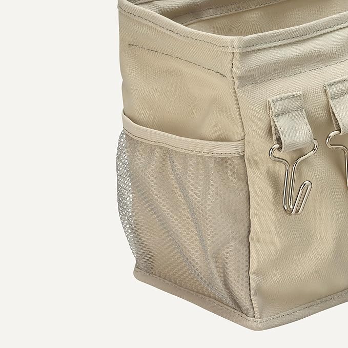 Amazon Basics Bedside Caddy Hanging Storage Organizer, 4.72 x 14.57 x 7.87 in, Linen, Dark Grey