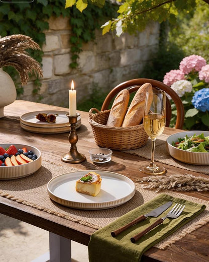 Stoneware Dinnerware Sets for 4, 8-Piece Wide Pasta Bowls and Salad Plates |