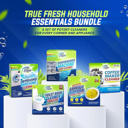 True Fresh Washing Machine Cleaner Tablets – 25-Pack Deep Cleaning for Front Loader, Top Load & HE Washers – Helps Remove Odor-Causing Residues, Pet Hair & Hard Water Buildup – Septic Safe