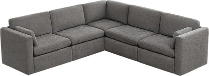 CHITA Oversized Modular Sectional Fabric Sofa Set, FSC Certified Extra Large 5 Seat V Shaped Corner Sectional Cloud Couch for Living Room, 106 inch Width, 4 Seat and 1 Middle Corner, Grey