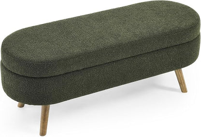 Furnimart 43.5" Queen Size Storage Bedroom Bench for End of Bed, Faux Linen Upholstered Storage Ottoman with Solid Wood Leg for Bedroom,Living Room, Entryway, Beige