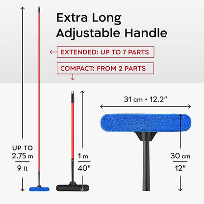 Tyroler Professional Window Squeegee for Home, 12"-110" Long Squeegee for Window Cleaning, 2-in-1 Window Cleaning Squeegee Kit, Indoor & Outdoor Window Cleaner Tool for High Windows & Glass (12"-110")