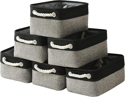 TcaFmac Storage Basket for Shelves - Small 6 Pack Fabric Storage Bins for Organizing, Collapsible Storage Cubes with Handle for Closet Cloth Toy Gift Kids (Black & Grey 11.8 x 7.8 x 5.2 inch)
