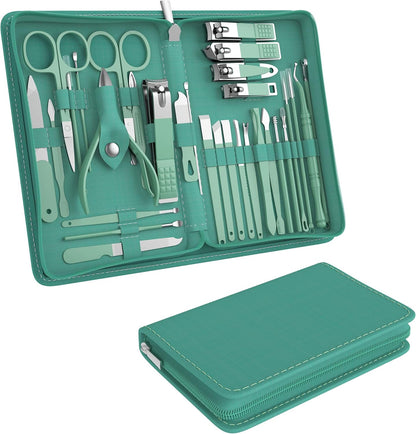 Manicure Set Personal Care, Nail Clipper Kit, Professional Nail Clipper Pedicure Set, Nail Tools with Luxurious Travel Case, Gifts for Men Women Family Friend, 31 Pieces (Green)