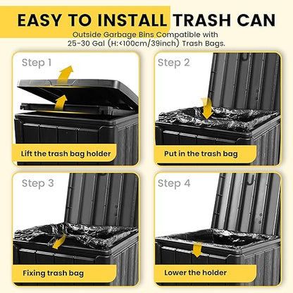 Outdoor Trash Can with Lid, Waterproof Resin Garbage Can with Tiered Lid, Outside Trash Bin for Patio, Kitchen, Backyard or Deck
