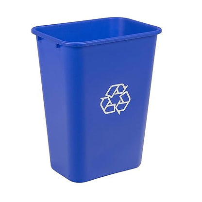 Amazon Basics Trash Can, Rectangular Commercial Office Wastebasket, Recycle Logo, 10 Gallon (Pack of 1), Blue (Previously AmazonCommercial Brand)
