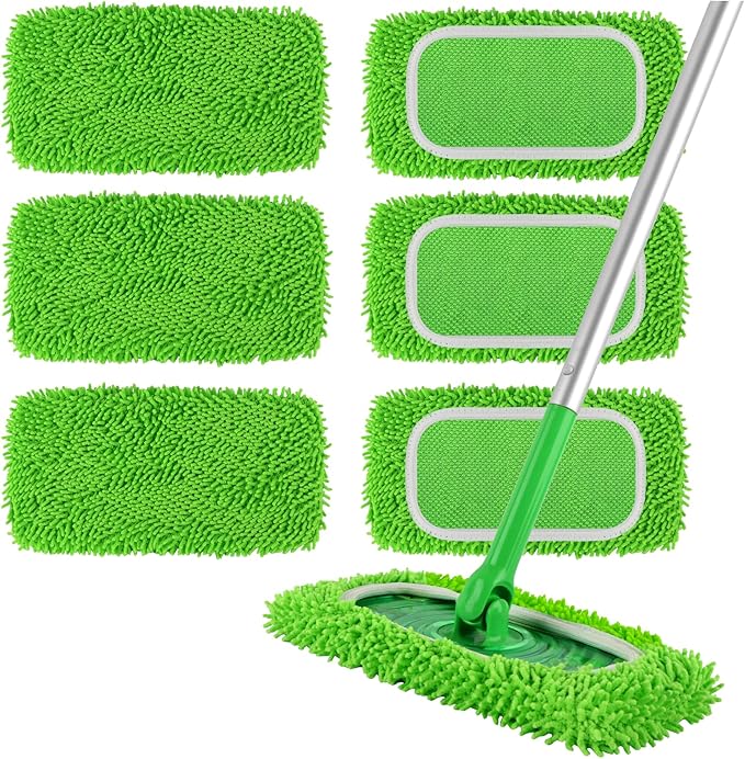 6Pcs Reusable Microfiber Mop Pads Compatible with Swiffer Sweeper Mop, Wet and Dry Flat mop Cover, Replacement Sweeping Mopping pad Refills for Surface/Hardwood Floor Cleaning